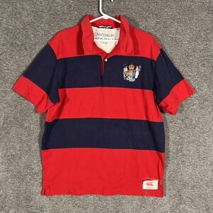 Canterbury Rugby Polo Shirt Mens XL Red‎ Navy Stripe NZ Crest Tee 100% Cotton
